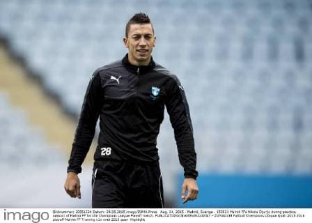 Aug. 24, 2015 - Malmö, Sverige - 150824 Malmö FFs Nikola Djurjic during practice session of Malmö FF for the Champions League Playoff match.  - ZUMAb138