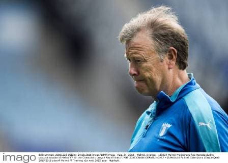 Aug. 24, 2015 - Malmö, Sverige - 150824 Malmö FFs tränare Age Hareide during practice session of Malmö FF for the Champions League Playoff match.  - ZUMAb138