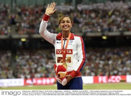 (150824) -- BEIJING, Aug 24,2015 -- Gold medalist Jessica Ennis-Hill of Great Britain poses for photo during the awarding ceremony of the women s heptathlon at the 2015 IAAF World Athletics Championships in Beijing, capital of China, on Aug. 24, 2015. ) (SP)CHINA-BEIJING-2015 IAAF WORLD CHAMPIONSHIPS-WOMEN S HEPTATHLON AWARDING CEREMONY (CN) GongxLei 