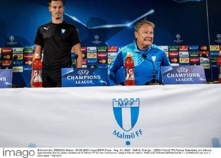 Aug. 24, 2015 - Malmö, Sverige - 150824 Malmö FFs Markus Rosenberg och tränare Age Hareide during press conference of Malmö FF for the Champions League Playoff match.  - ZUMAb138