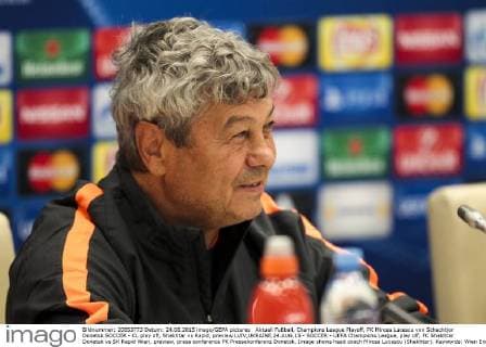 Aktuell Fußball, Champions League Playoff, PK Mircea Lucescu von Schachtjor Donetsk SOCCER - CL play off, Shakhtar vs Rapid, preview LVIV,UKRAINE,24.AUG.15 - SOCCER - UEFA Champions League, play off, FC Shakhtar Donetsk vs SK Rapid Wien, preview, press conference PK Pressekonferenz Donetsk. Image shows head coach Mircea Lucescu (Shakhtar). Keywords: Wien Energie. GEPAxpictures xPhilippxBrem