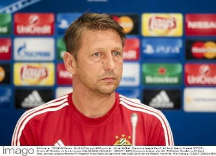 Aktuell Fußball, Champions League Playoff, PK Rapid Wien in Donetsk SOCCER - CL play off, Shakhtar vs Rapid, preview LVIV,UKRAINE,24.AUG.15 - SOCCER - UEFA Champions League, play off, FC Shakhtar Donetsk vs SK Rapid Wien, preview, press conference PK Pressekonferenz Rapid. Image shows head coach Zoran Barisic (Rapid). Keywords: Wien Energie. GEPAxpictures xPhilippxBrem