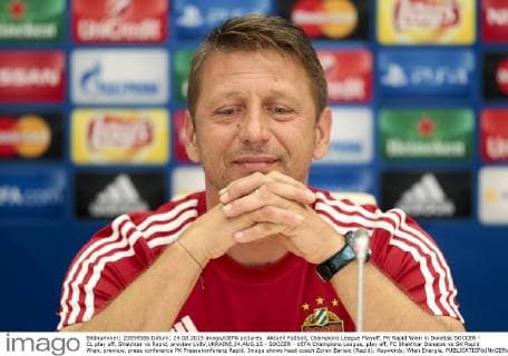 Aktuell Fußball, Champions League Playoff, PK Rapid Wien in Donetsk SOCCER - CL play off, Shakhtar vs Rapid, preview LVIV,UKRAINE,24.AUG.15 - SOCCER - UEFA Champions League, play off, FC Shakhtar Donetsk vs SK Rapid Wien, preview, press conference PK Pressekonferenz Rapid. Image shows head coach Zoran Barisic (Rapid). Keywords: Wien Energie. GEPAxpictures xPhilippxBrem