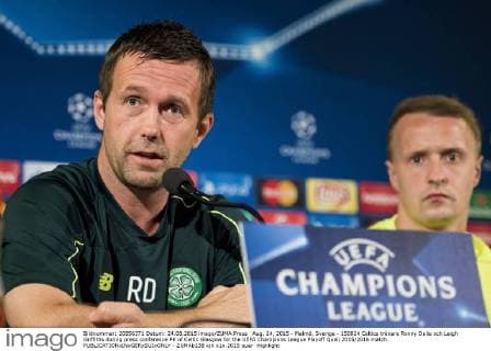 Aug. 24, 2015 - Malmö, Sverige - 150824 Celtics tränare Ronny Deila och Leigh Griffiths during press conference PK of Celtic Glasgow for the UEFA Champions League Playoff Quali 2015 2016 match.  - ZUMAb138