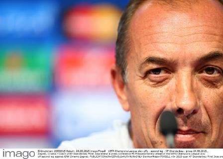 UEFA Champions League play-offs - second leg - KF Skenderbeu - press 24.08.2015., Zagreb, Croatia - Coach of KF Skenderbeu Mirel Josa attend a press conference PK Pressekonferenz ahead of the UEFA Champions League play off second leg against GNK Dinamo Zagreb.  SlavkoxMidzor PIXSELL