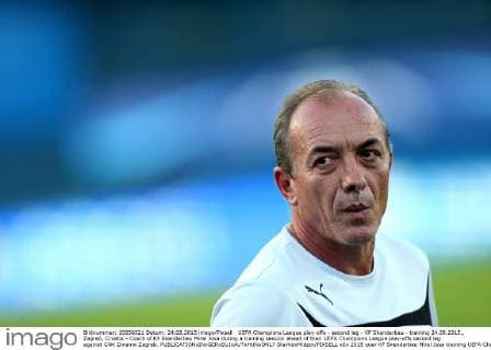 UEFA Champions League play-offs - second leg - KF Skenderbeu - training 24.08.2015., Zagreb, Croatia - Coach of KF Skenderbeu Mirel Josa during a training session ahead of their UEFA Champions League play-offs second leg against GNK Dinamo Zagreb.  SlavkoxMidzor PIXSELL
