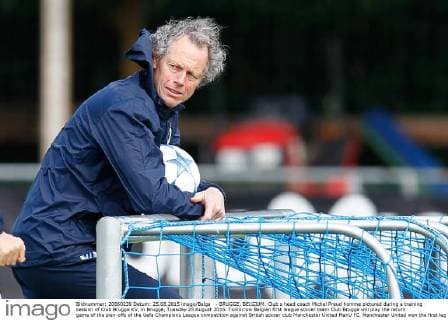 - BRUGGE, BELGIUM: Club s head coach Michel Preud homme pictured during a training session of Club Brugge KV, in Brugge, Tuesday 25 August 2015. Tomorrow Belgian first league soccer team Club Brugge will play the return game of the play-offs of the Uefa Champions League competition against British soccer club Manchester United ManU FC. Manchester United won the first leg 3-1. BRUNOxFAHY  x04686786x