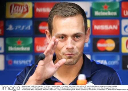 - BRUGGE, BELGIUM: Club s Tom De Sutter pictured during a press conference PK Pressekonferenz of Club Brugge KV, in Brugge, Tuesday 25 August 2015. Tomorrow Belgian first league soccer team Club Brugge will play the return game of the play-offs of the Uefa Champions League competition against British soccer club Manchester United ManU FC. Manchester United won the first leg 3-1. BRUNOxFAHY  x04686839x