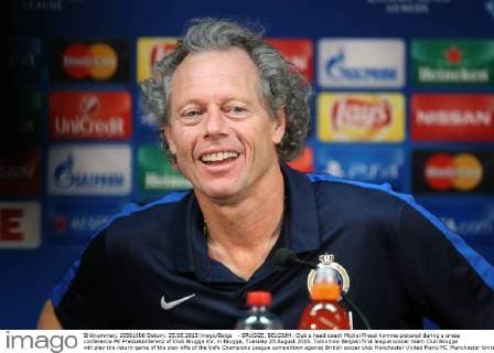 - BRUGGE, BELGIUM: Club s head coach Michel Preud homme pictured during a press conference PK Pressekonferenz of Club Brugge KV, in Brugge, Tuesday 25 August 2015. Tomorrow Belgian first league soccer team Club Brugge will play the return game of the play-offs of the Uefa Champions League competition against British soccer club Manchester United ManU FC. Manchester United won the first leg 3-1. BRUNOxFAHY  x04686856x