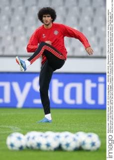 - BRUGGE, BELGIUM: Manchester s Marouane Fellaini pictured during a training session of British soccer club Manchester United ManU in Brugge, Tuesday 25 August 2015. Tomorrow Belgian first league soccer team Club Brugge will play the return game of the play-offs of the Uefa Champions League competition against British soccer club Manchester United FC. Manchester United won the first leg 3-1. BRUNOxFAHY  x04687040x