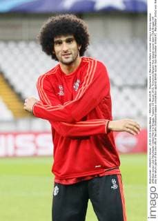 - BRUGGE, BELGIUM: Manchester s Marouane Fellaini pictured during a training session of British soccer club Manchester United ManU in Brugge, Tuesday 25 August 2015. Tomorrow Belgian first league soccer team Club Brugge will play the return game of the play-offs of the Uefa Champions League competition against British soccer club Manchester United FC. Manchester United won the first leg 3-1. BRUNOxFAHY  x04687063x