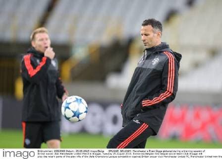 - BRUGGE, BELGIUM: Manchester s Ryan Giggs pictured during a training session of British soccer club Manchester United ManU in Brugge, Tuesday 25 August 2015. Tomorrow Belgian first league soccer team Club Brugge will play the return game of the play-offs of the Uefa Champions League competition against British soccer club Manchester United FC. Manchester United won the first leg 3-1. BRUNOxFAHY  x04687056x