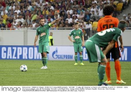 SOCCER - CL play off, Shakhtar vs Rapid LVIV,UKRAINE,25.AUG.15 - SOCCER - UEFA Champions League, play off, FC Shakhtar Donetsk vs SK Rapid Wien. Image shows Steffen Hofmann (Rapid). Keywords: Wien Energie. GEPAxpictures xPhilippxBrem