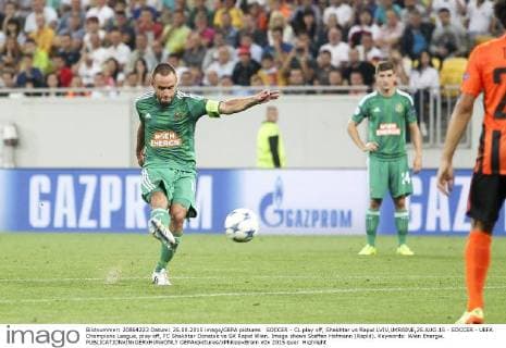 SOCCER - CL play off, Shakhtar vs Rapid LVIV,UKRAINE,25.AUG.15 - SOCCER - UEFA Champions League, play off, FC Shakhtar Donetsk vs SK Rapid Wien. Image shows Steffen Hofmann (Rapid). Keywords: Wien Energie. GEPAxpictures xPhilippxBrem