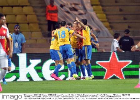 Aktuell Fußball, Champions League Playoff, AS Monaco - FC Valencia EQUIPE DE FOOTBALL DE VALENCE - Sofiane Feghouli (val) - Champions League Quali, AS Monaco vs. Valencia CF - 25 08 2015 FEP Panoramic 