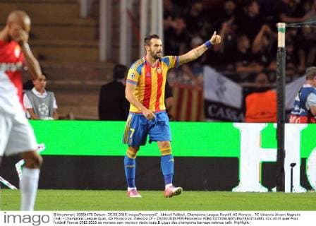 Aktuell Fußball, Champions League Playoff, AS Monaco - FC Valencia Alvaro Negredo (val) - Champions League Quali, AS Monaco vs. Valencia CF - 25 08 2015 FEP Panoramic 