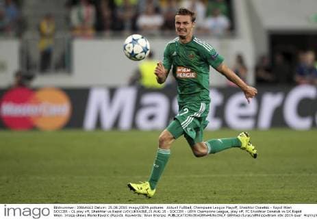 Aktuell Fußball, Champions League Playoff, Shakhtar Donetsk - Rapid Wien SOCCER - CL play off, Shakhtar vs Rapid LVIV,UKRAINE,25.AUG.15 - SOCCER - UEFA Champions League, play off, FC Shakhtar Donetsk vs SK Rapid Wien. Image shows Mario Pavelic (Rapid). Keywords: Wien Energie. GEPAxpictures xPhilippxBrem