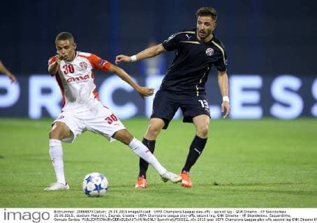 UEFA Champions League play-offs - second leg - GNK Dinamo - KF Skenderbeu 25.08.2015., stadium Maksimir, Zagreb, Croatia - UEFA Champions League play-offs, second leg, GNK Dinamo - KF Skenderbeu. Esquerdinha, Goncalo Santos.  IgorxKralj PIXSELL