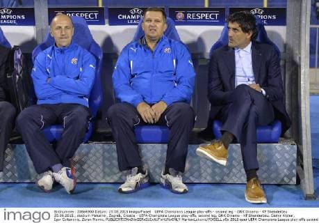 UEFA Champions League play-offs - second leg - GNK Dinamo - KF Skenderbeu 25.08.2015., stadium Maksimir, Zagreb, Croatia - UEFA Champions League play-offs, second leg, GNK Dinamo - KF Skenderbeu. Damir Krznar, Igor Cvitanovic, Zoran Mamic.  MarkoxLukunic PIXSELL