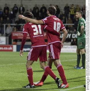 Aktuell FuÃŸball, England Ligapokal, Burton Albion - FC Middlesbrough 25.08.2015. Burton-on-Trent, England. Capital One Cup. Burton Albion versus Middlesbrough. Middlesbrough striker Christian Stuani celebrates after equalising the match (1-1). xRolandxHarrisonx  ActionPlus11653663