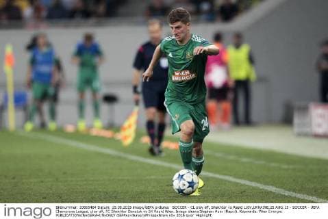 SOCCER - CL play off, Shakhtar vs Rapid LVIV,UKRAINE,25.AUG.15 - SOCCER - UEFA Champions League, play off, FC Shakhtar Donetsk vs SK Rapid Wien. Image shows Stephan Auer (Rapid). Keywords: Wien Energie. GEPAxpictures xPhilippxBrem