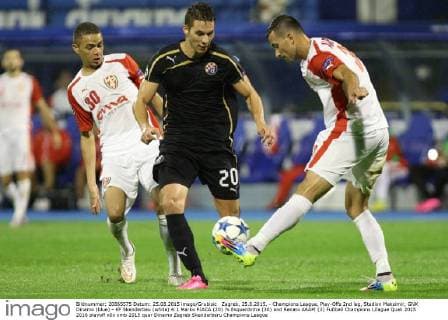 Zagreb, 25.8.2015. - Champions League, Play-Offs 2nd leg, Stadion Maksimir, GNK Dinamo (blue) - KF Skenderbeu (white) 4:1 Marko PJACA (20) ?s Esquerdinha (30) and Renato ARAPI (3)