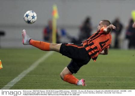 SOCCER - CL play off, Shakhtar vs Rapid LVIV,UKRAINE,25.AUG.15 - SOCCER - UEFA Champions League, play off, FC Shakhtar Donetsk vs SK Rapid Wien. Image shows Yaroslav Rakitskiy (Shakhtar). Keywords: Wien Energie. GEPAxpictures xPhilippxBrem