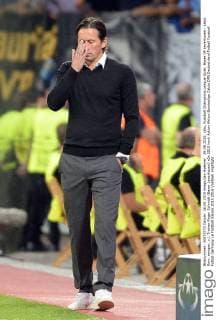 26.08.2015, xjhx, Fussball Champions League Quali, Bayer 04 Leverkusen - Lazio Rom, emspor, v.l. Trainer Roger Schmidt (Bayer Leverkusen)