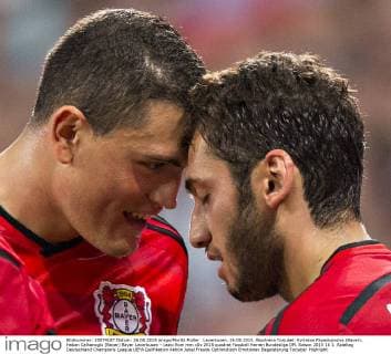 Leverkusen, 26.08.2015, BayArena Torjubel: Kyriakos Papadopoulos (Bayer), Hakan Calhanoglu (Bayer) Bayer Leverkusen - Lazio Rom mm