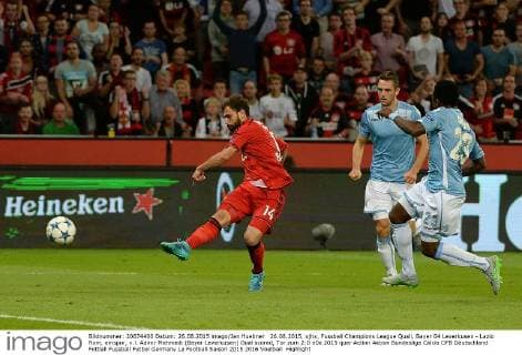 26.08.2015, xjhx, Fussball Champions League Quali, Bayer 04 Leverkusen - Lazio Rom, emspor, v.l. Admir Mehmedi (Bayer Leverkusen) Goal scored, Tor zum 2:0