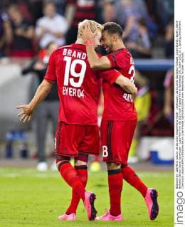 Leverkusen, 26.08.2015, BayArena Torjubel: Julian Brandt (Bayer), Karim Bellarabi (Bayer) Bayer Leverkusen - Lazio Rom mm