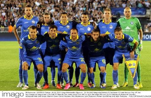 26.08.2015 Belgrade(Serbia) FK Partizsan-FC bate Borisov Play off 2nd leg champions league men s football FC Bate Borisov team above from left to right:Nemanja Milunovic,ILYA Aleksievich,Aleksandr Volodko, Aleksandr Hleb and Sergei Chernik Down:Denis Polyakov,Filip Mladenovic,Igor Stasevich,Mikhail Gordeichuk and Vitali Rodionov :