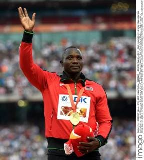 (150827) -- BEIJING, Aug. 27, 2015 -- Gold medalist Kenya s Julius Yego celebrates during the men s javelin throw awarding ceremony at the IAAF World Championships at the Bird s Nest Naitonal Stadium in Beijing, capital of China, Aug. 27, 2015. ) (SP)CHINA-BEIJING-IAAF WORLD CHAMPIONSHIPS-MEN S JAVELIN THROW AWARDING CEREMONY (CN) LixWen 