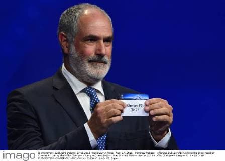 Aug. 27, 2015 - Monaco, Monaco - ANDONI ZUBIZARRETA shows the draw result of Chelsea FC during the UEFA Champions League Draws 2015 - 16 at Grimaldi Forum. Soccer 2015 - UEFA Champions League 2015 - 16 Draw  - ZUMAm119