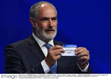 Aug. 27, 2015 - Monaco, Monaco - ANDONI ZUBIZARRETA shows the draw result of FC Zenit during the UEFA Champions League Draws 2015 - 16 at Grimaldi Forum. Soccer 2015 - UEFA Champions League 2015 - 16 Draw  - ZUMAm119