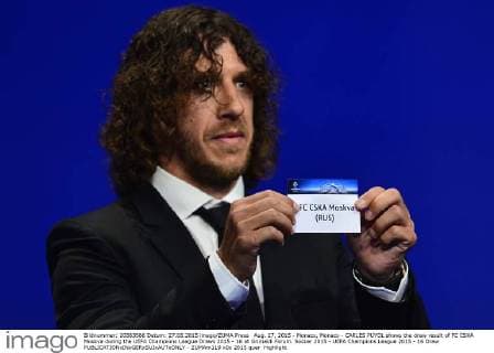 Aug. 27, 2015 - Monaco, Monaco - CARLES PUYOL shows the draw result of FC CSKA Moskva during the UEFA Champions League Draws 2015 - 16 at Grimaldi Forum. Soccer 2015 - UEFA Champions League 2015 - 16 Draw  - ZUMAm119