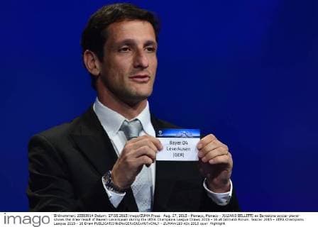 Aug. 27, 2015 - Monaco, Monaco - JULIANO BELLETTI ex Barcelona soccer player shows the draw result of Bayern Leverkusen during the UEFA Champions League Draws 2015 - 16 at Grimaldi Forum. Soccer 2015 - UEFA Champions League 2015 - 16 Draw  - ZUMAm119