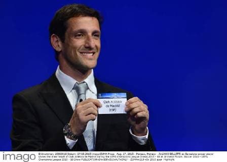 Aug. 27, 2015 - Monaco, Monaco - JULIANO BELLETTI ex Barcelona soccer player shows the draw result of Club Atletico de Madrid during the UEFA Champions League Draws 2015 - 16 at Grimaldi Forum. Soccer 2015 - UEFA Champions League 2015 - 16 Draw  - ZUMAm119