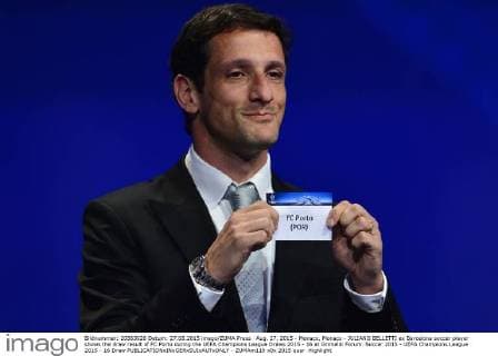 Aug. 27, 2015 - Monaco, Monaco - JULIANO BELLETTI ex Barcelona soccer player shows the draw result of FC Porto during the UEFA Champions League Draws 2015 - 16 at Grimaldi Forum. Soccer 2015 - UEFA Champions League 2015 - 16 Draw  - ZUMAm119