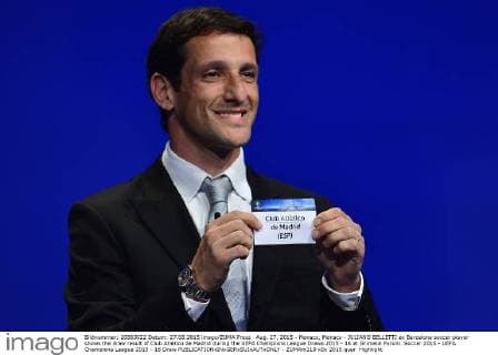 Aug. 27, 2015 - Monaco, Monaco - JULIANO BELLETTI ex Barcelona soccer player shows the draw result of Club Atletico de Madrid during the UEFA Champions League Draws 2015 - 16 at Grimaldi Forum. Soccer 2015 - UEFA Champions League 2015 - 16 Draw  - ZUMAm119