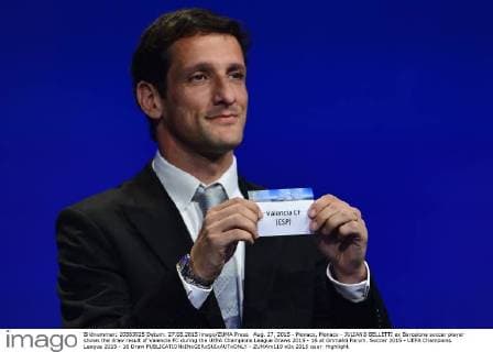 Aug. 27, 2015 - Monaco, Monaco - JULIANO BELLETTI ex Barcelona soccer player shows the draw result of Valencia FC during the UEFA Champions League Draws 2015 - 16 at Grimaldi Forum. Soccer 2015 - UEFA Champions League 2015 - 16 Draw  - ZUMAm119