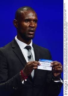 Aug. 27, 2015 - Monaco, Monaco - ERIC ABIDAL ex Barcelona soccer player shows the draw result of VFL Borussia Monchengladbach during the UEFA Champions League Draws 2015 - 16 at Grimaldi Forum. Soccer 2015 - UEFA Champions League 2015 - 16 Draw  - ZUMAm119