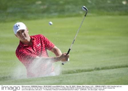 Aug. 28, 2015 - Edison, New Jersey, U.S. - JORDAN SPIETH (USA) hits the ball out of a sand trap on The 5th hole during the second round of The Barclays Fed Ex Championship at Plainfield Country Club. Spieth missed the cut at the Barclays. Golf 2015 - The Barclays - ZUMAc04_