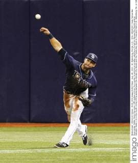 Aug. 29, 2015 - St. Petersburg, Florida, U.S. - WILL VRAGOVIC Times.Tampa Bay Rays center fielder Kevin Kiermaier (39) makes a throw from center to prevent a run after catching a fly ball by Kansas City Royals catcher Salvador Perez (13) in the fourth inning of the game between the Kansas City Royals and the Tampa Bay Rays in Tropicana Field in St. Petersburg, Fla. on Saturday, August 29, 2015. Florida News - Aug. 29, 2015 - ZUMAs70_