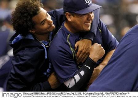 Aug. 29, 2015 - St. Petersburg, Florida, U.S. - WILL VRAGOVIC Times.Tampa Bay Rays starting pitcher Chris Archer (22) and starting pitcher Erasmo Ramirez (30) in the dugout during the eighth inning of the game between the Kansas City Royals and the Tampa Bay Rays in Tropicana Field in St. Petersburg, Fla. on Saturday, August 29, 2015. Florida News - Aug. 29, 2015 - ZUMAs70_