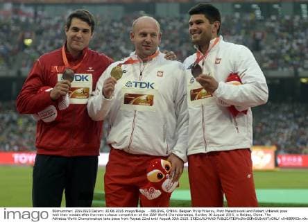 - BEIJING, CHINA: Belgian Philip Milanov, Piotr Malachowski and Robert Urbanek pose with their medals after the men s discus competition at the IAAF World Championships, Sunday 30 August 2015, in Beijing, China. The Athletics World Championships take place from August 22nd until August 30th 2015. ERICxLALMAND  x04689903x