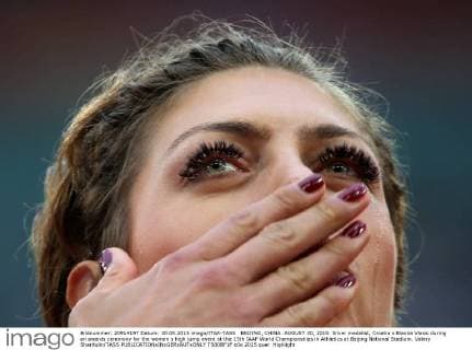 BEIJING, CHINA. AUGUST 30, 2015. Silver medalist, Croatia s Blanka Vlasic during an awards ceremony for the women s high jump event at the 15th IAAF World Championships in Athletics at Beijing National Stadium. Valery Sharifulin TASS  TS00BF1F