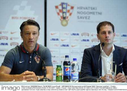 UEFA EURO EM Europameisterschaft Fussball 2016- European qualifiers - Croatia - press conference PK Pressekonferenz 31.08.2015., Zagreb, Croatia - Head coach Niko Kovac of Croatia and Croatian Football Federation (HNS) spokesman Tomislav Pacak attends a press conference ahead of their UEFA EURO 2016 qualifier against Azerbaijan and Norway.  GoranxStanzl PIXSELL