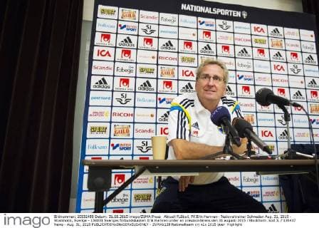 Aktuell Fußball, PK Erik Hamren - Nationaltrainer Schweden Aug. 31, 2015 - Stockholm, Sverige - 150831 Sveriges förbundskapten Erik Hamren under en presskonferens den 31 augusti 2015 i Stockholm. kod JL 135437 News - Aug. 31, 2015  - ZUMAb138