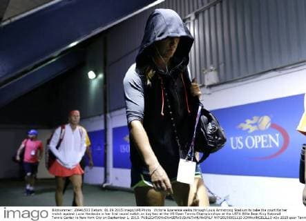 Victoria Azarenka walks through Louis Armstrong Stadium to take the court for her match against Lucie Hradecka in her first round match on day two at the US Open Tennis Championships at the USTA Billie Jean King National Tennis Center in New York City on September 1, 2015.  NYP20150901110 JOHNxANGELILLO